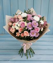 Букет цветов из:  Хризантемы, Розы и Альстромерии в Мамхегском